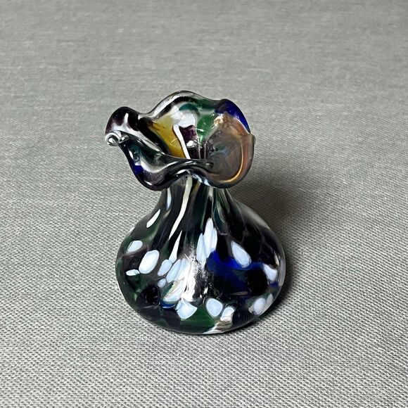 Vintage Confetti Vase Blown Glass Art Glass Mini Bud Vase Ruffle Vase-Handblown - Picture 4 of 9